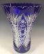 Beautiful Cobalt Blue Cut To Clear Crystal Vase