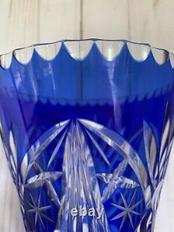 Beautiful Colbalt Cut To Clear (bohemia)glass Crystal Vase 10 1/2