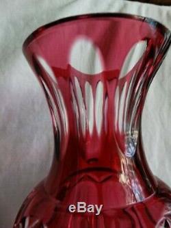 Beautiful Czech/Bohemian Cranberry Cut to Clear Crystal 8 1/8th Vase VGUC (JP)