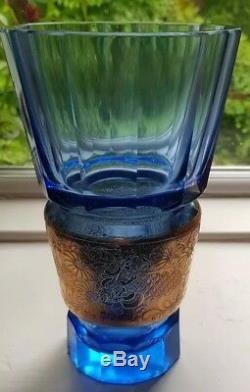 Beautiful Czech Bohemian Hand-cut Crystal Vase with Gold flower design, MASSIVE