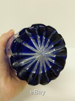 Beautiful European Hand Cut Cobalt Blue To Clear Crystal Vase