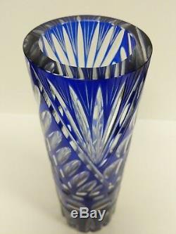 Beautiful European Hand Cut Cobalt Blue To Clear Crystal Vase