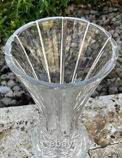 Beautiful Heavy Lead Crystal Criss-Cross Diamond Cut Glass Flared Vase 14