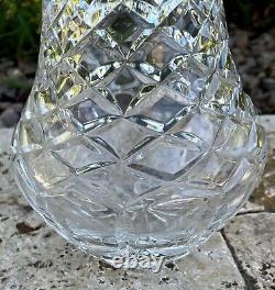 Beautiful Heavy Lead Crystal Criss-Cross Diamond Cut Glass Flared Vase 14