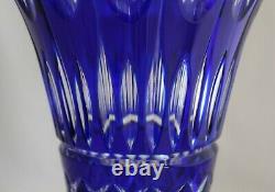 Beautiful Large Bohemian Cut Glass Crystal Cobalt Blue Trumpet Footed Vase