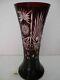 Beautiful Ruby Red Cut To Clear Vase, Vtg/bohemian/czech, 11 3/4h