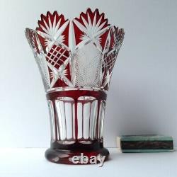Beautiful Vase, Crystal Glas Flashed Glass Hand Cut Garnet Color, Um 1900 G754