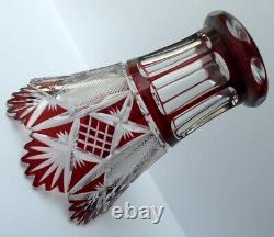 Beautiful Vase, Crystal Glas Flashed Glass Hand Cut Garnet Color, Um 1900 G754