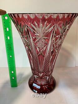 Beautiful Very Large German Bleikristall Red cut to clear 24% lead Chrystal Vase