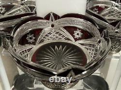 Beautiful Vintage Bohemian Cranberry Cut Glass Bowl