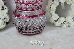 Belgian VAL SAINT LAMBERT Crystal glass ruby red clear cut diamond vase heavy