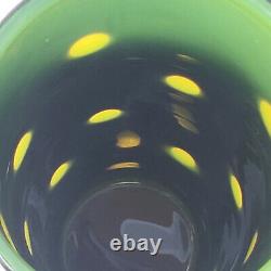 Black Crystal Vase Cut to Green Mid Century Modern MCM Hand Blown 13.5 x 3 1/8