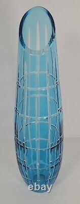 Blue Cut to Clear Crystal Vase 1386