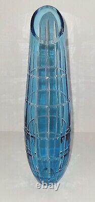 Blue Cut to Clear Crystal Vase 1386