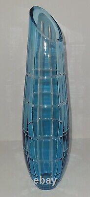 Blue Cut to Clear Crystal Vase 1386