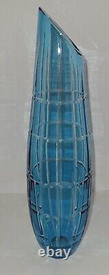 Blue Cut to Clear Crystal Vase 1386