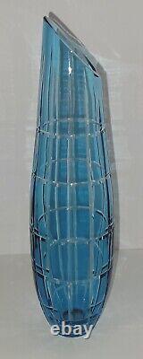 Blue Cut to Clear Crystal Vase 1386