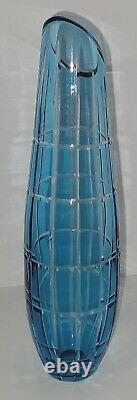 Blue Cut to Clear Crystal Vase 1386