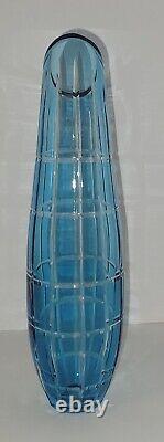 Blue Cut to Clear Crystal Vase 1386