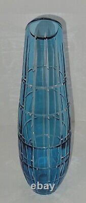 Blue Cut to Clear Crystal Vase 1386