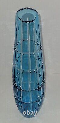 Blue Cut to Clear Crystal Vase 1386