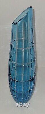 Blue Cut to Clear Crystal Vase 1386