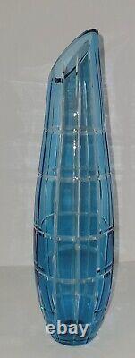 Blue Cut to Clear Crystal Vase 1386