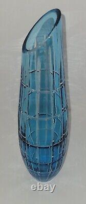 Blue Cut to Clear Crystal Vase 1386