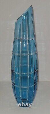 Blue Cut to Clear Crystal Vase 1386