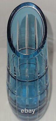 Blue Cut to Clear Crystal Vase 1386