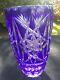 Bohemia Bohemian Crystal Glass Cobalt Blue Vase Star Cut 10 Tall Heavy