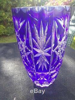 Bohemia Bohemian Crystal glass Cobalt Blue Vase star cut 10 Tall heavy