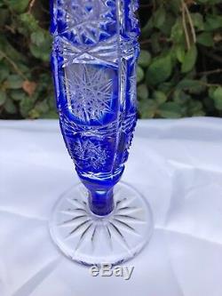 Bohemia Caesar Cobalt Blue Queen Lace Hand Cut 24% Lead Crystal Vase 9 Nib
