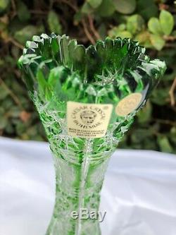 Bohemia Caesar Green Queen Lace Hand Cut 24% Lead Crystal Vase 8 Nib