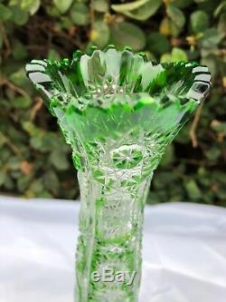 Bohemia Caesar Green Queen Lace Hand Cut 24% Lead Crystal Vase 9 Nib