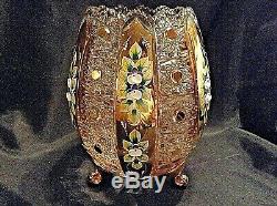 Bohemia Crystal Hand Cut 10'' Tall Vase decorated gold