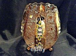 Bohemia Crystal Hand Cut 10'' Tall Vase decorated gold