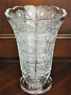 Bohemia Crystal Hand Cut 12'' Tall Vase, Queen-lace Cut, Czech Republic