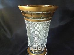 Bohemia Crystal Hand Cut 12'' Tall Vase decorated double gold