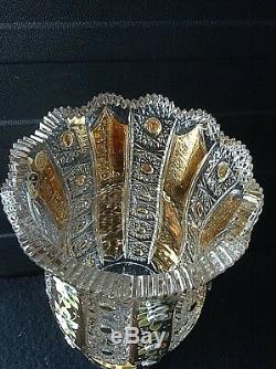 Bohemia Crystal Hand Cut 12'' Tall Vase decorated gold
