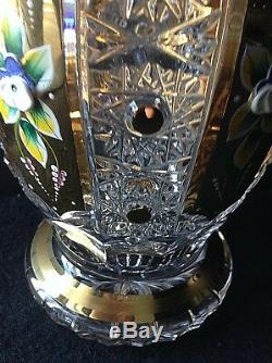 Bohemia Crystal Hand Cut 12'' Tall Vase decorated gold