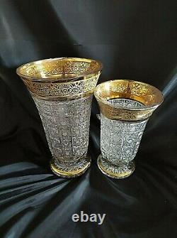 Bohemia Crystal Hand Cut 12'' Tall Vase decorated gold and engraving