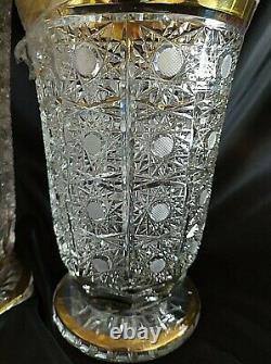 Bohemia Crystal Hand Cut 12'' Tall Vase decorated gold and engraving