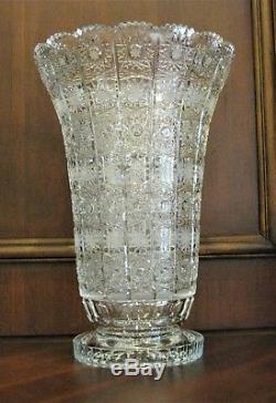 Bohemia Crystal Hand Cut 14'' Tall Vase, Queen-lace Cut, Czech Republic