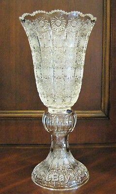 Bohemia Crystal Hand Cut 17'' Tall Vase, Queen-lace Cut, Czech Republic