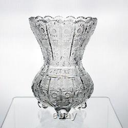 Bohemia Crystal Queens Lace Cut 3 Toed Bouquet Vase, Vintage Blown, Footed 8