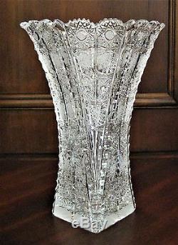 Bohemia Crystal Vase, 11 tall, hand cut, Queen Lace, Made in Czech Republic