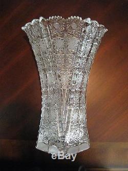 Bohemia Crystal Vase, 11 tall, hand cut, Queen Lace, Made in Czech Republic