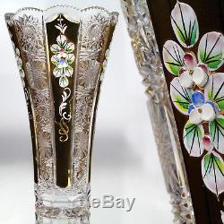 Bohemia Crystal Vase With Gold Enamel Queen Lace Hand Cut Ceramic Flowers Glass