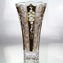 Bohemia Crystal Vase With Gold Enamel Queen Lace Hand Cut Ceramic Flowers Glass